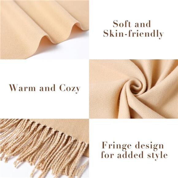 Womens Large Scarf Pashmina Shawl Wrap Solid Color Soft Warm Blanket Winter Fall - Picture 3 of 7